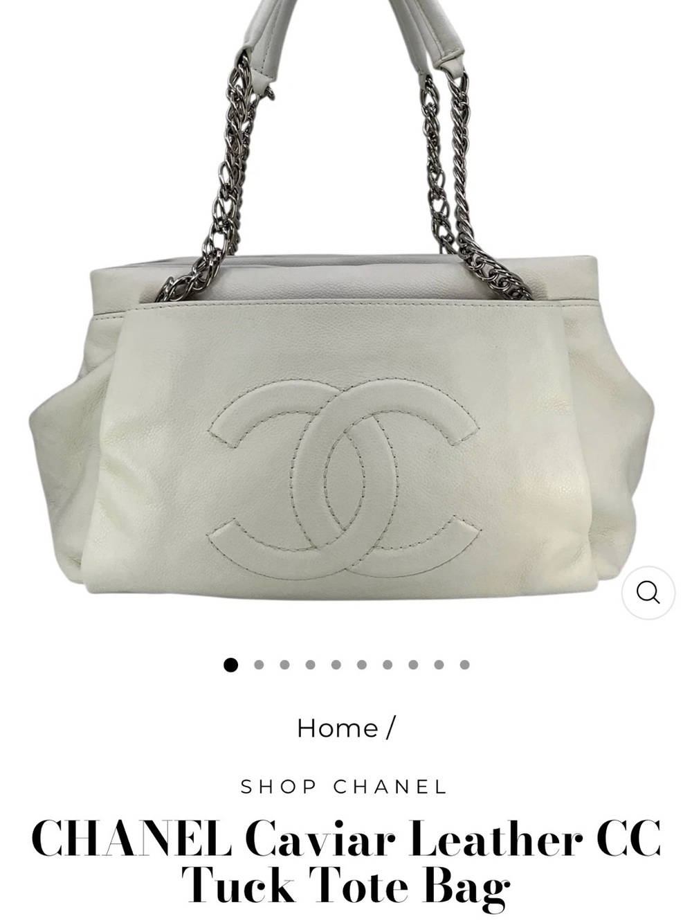 CHANEL Cream Caviar Leather CC Tote with Chain-Strap